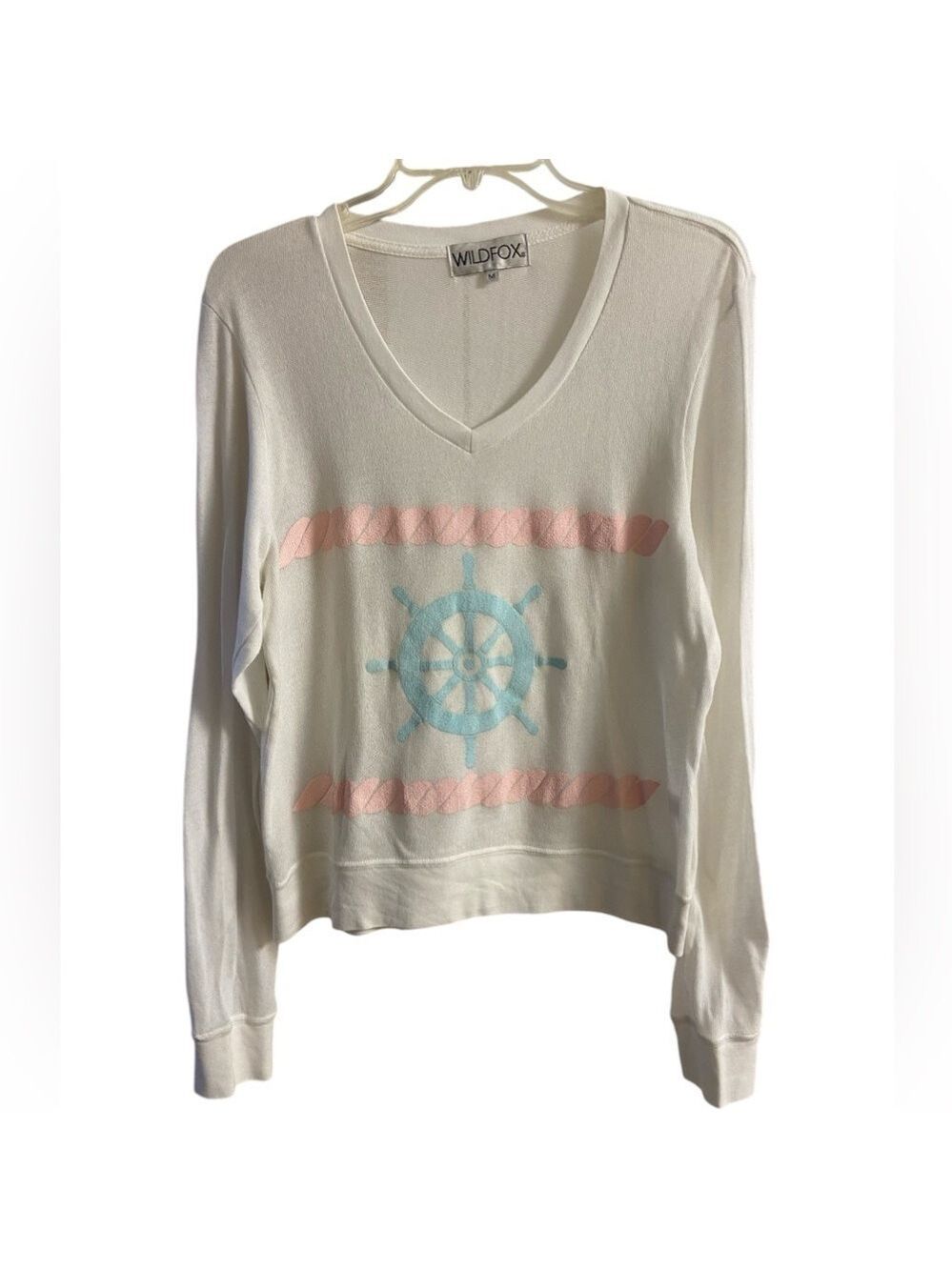 Wildfox Sweater‎ V Neck White Sailor Pullover Medium